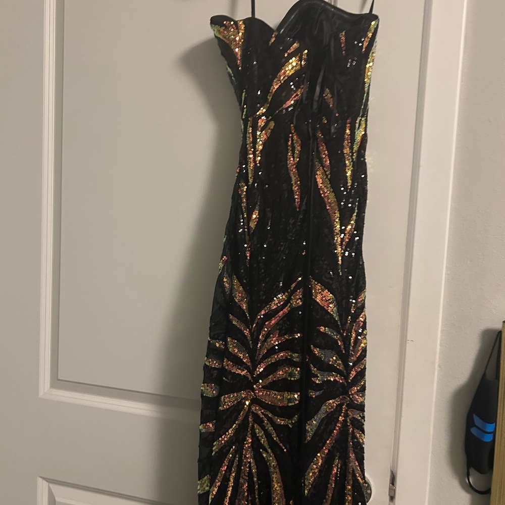 Stunning Black and Gold Strapless Dress
